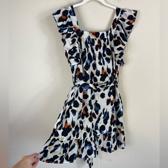 Joy Joy Leopard Cotton Mini Dress Belted Size Small - Picture 1 of 4